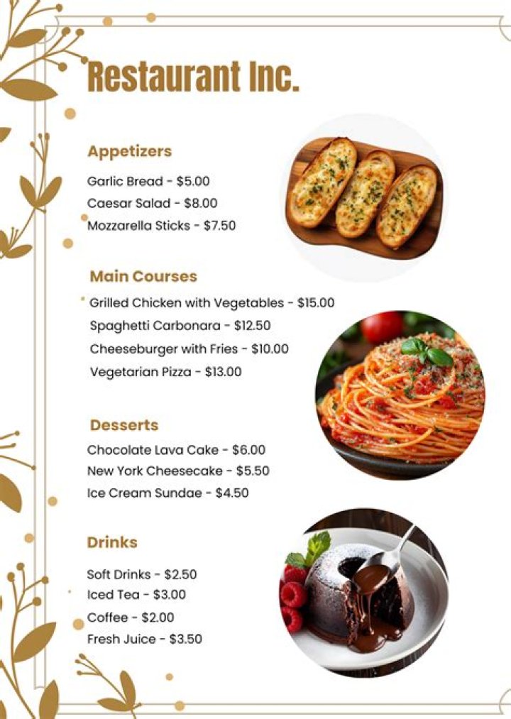 How do you structure a restaurant menu