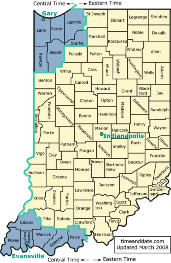 Is Indiana Eastern or Central time zone