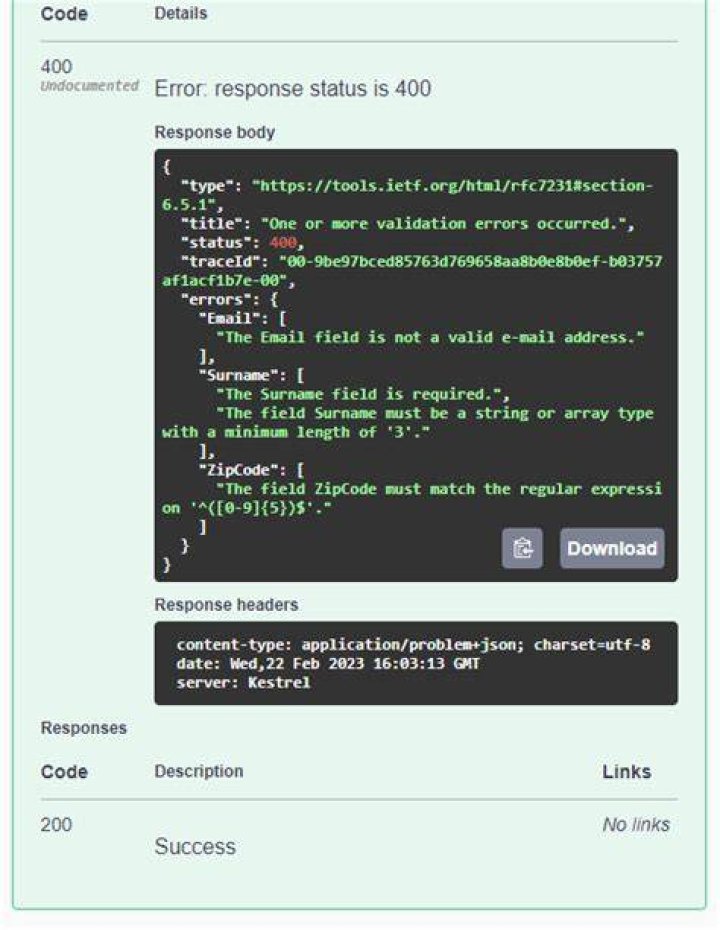 What is a 400 response code