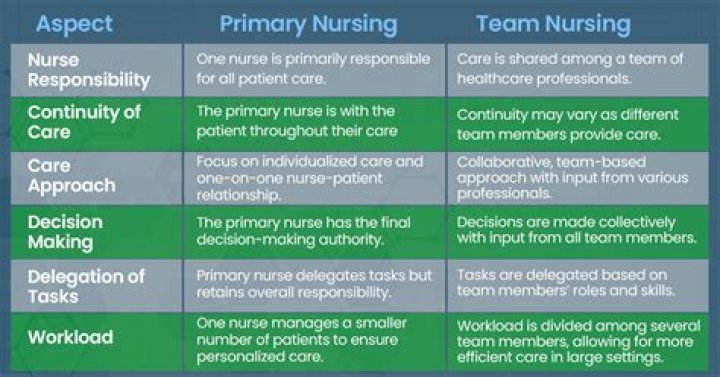 What is the difference between team nursing and primary nursing