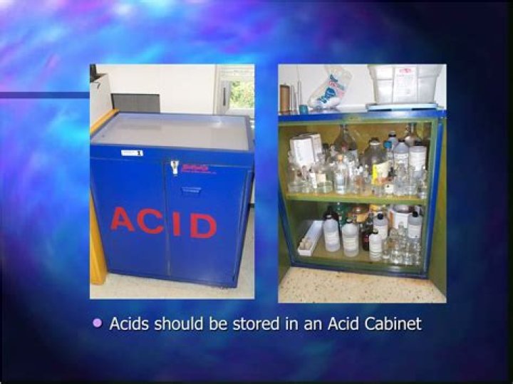 Where should acids be stored